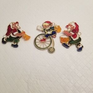 3 Vintage Plastic Stained glass Santas 2 Plastic Etched Oraments